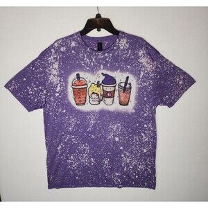 Hocus Pocus Halloween Bleach T-Shirt Purple Tie-Dye Coffee Cups Womens Size XL